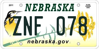 NE license plate ZNF078