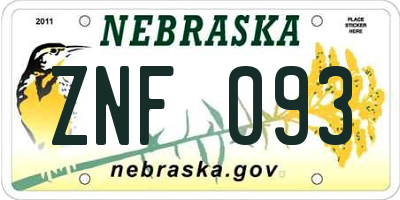 NE license plate ZNF093