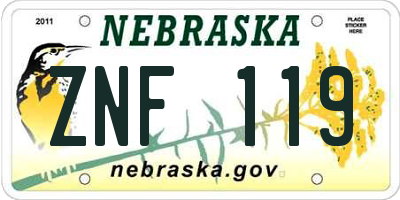 NE license plate ZNF119