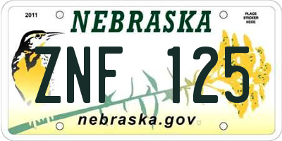 NE license plate ZNF125