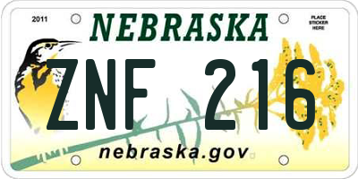 NE license plate ZNF216