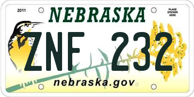 NE license plate ZNF232