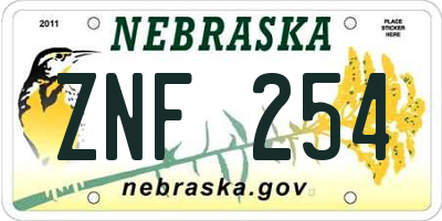 NE license plate ZNF254