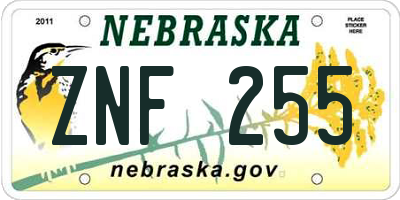 NE license plate ZNF255
