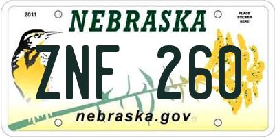 NE license plate ZNF260