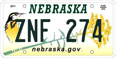 NE license plate ZNF274