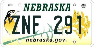 NE license plate ZNF291