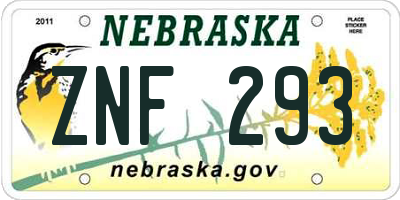 NE license plate ZNF293