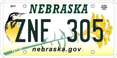 NE license plate ZNF305