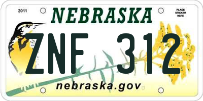 NE license plate ZNF312