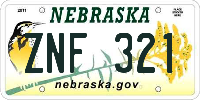 NE license plate ZNF321