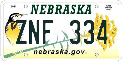 NE license plate ZNF334
