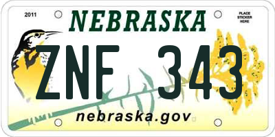 NE license plate ZNF343