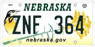 NE license plate ZNF364