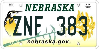 NE license plate ZNF383