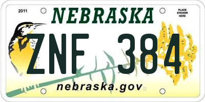 NE license plate ZNF384