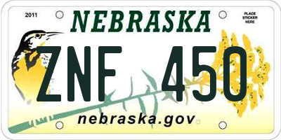 NE license plate ZNF450