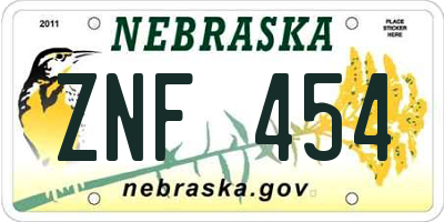 NE license plate ZNF454