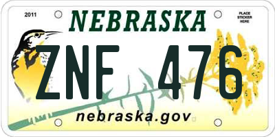 NE license plate ZNF476