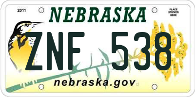 NE license plate ZNF538