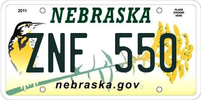NE license plate ZNF550