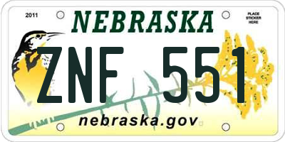 NE license plate ZNF551