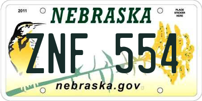 NE license plate ZNF554