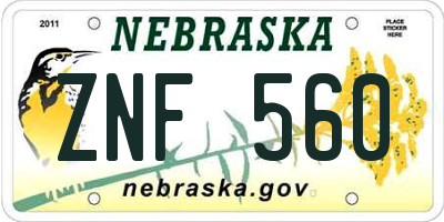 NE license plate ZNF560