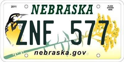 NE license plate ZNF577