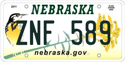 NE license plate ZNF589