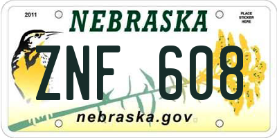 NE license plate ZNF608
