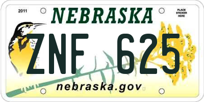NE license plate ZNF625