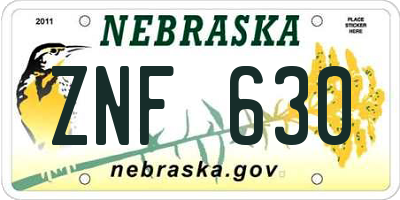NE license plate ZNF630