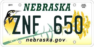 NE license plate ZNF650