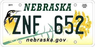 NE license plate ZNF652