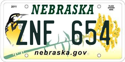 NE license plate ZNF654