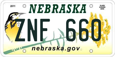 NE license plate ZNF660