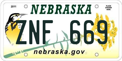 NE license plate ZNF669