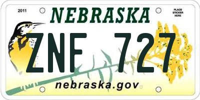 NE license plate ZNF727