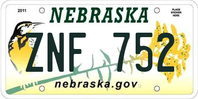 NE license plate ZNF752