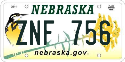 NE license plate ZNF756