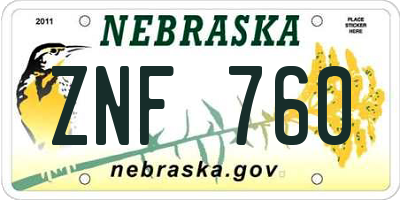 NE license plate ZNF760