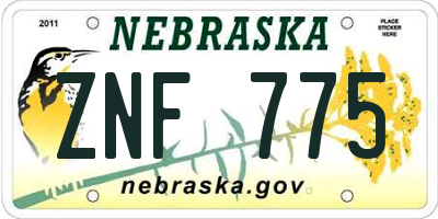 NE license plate ZNF775