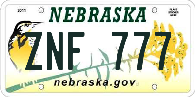 NE license plate ZNF777