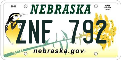 NE license plate ZNF792