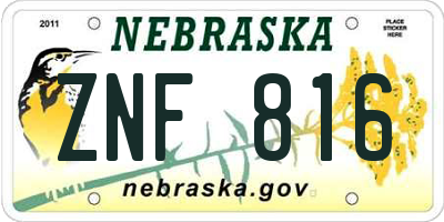 NE license plate ZNF816