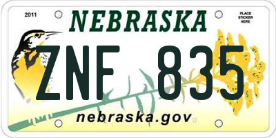 NE license plate ZNF835