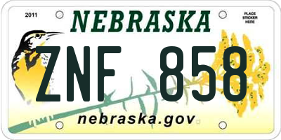 NE license plate ZNF858
