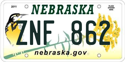 NE license plate ZNF862