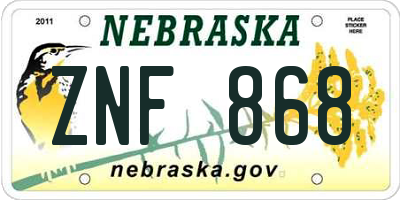 NE license plate ZNF868